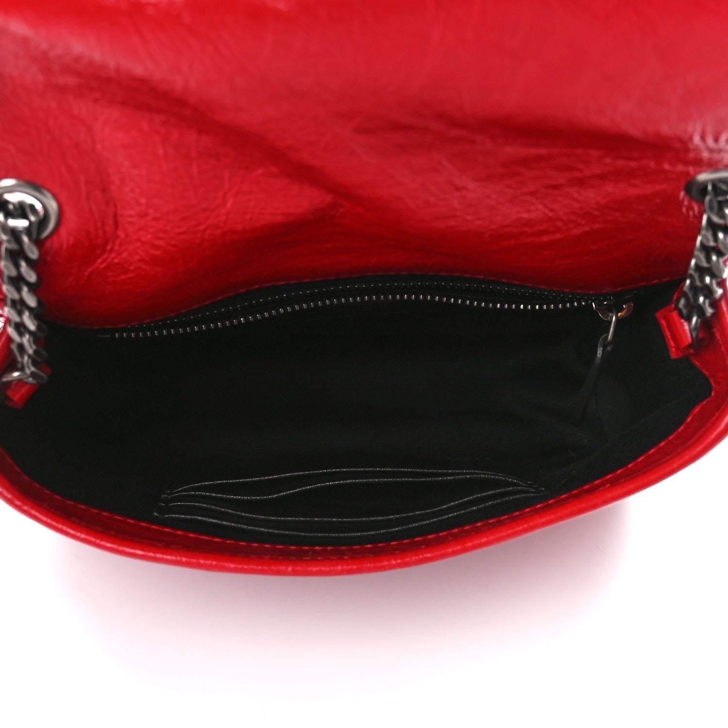 Saint Laurent Crinkled Calfskin Matelasse Monogram Niki Chain Wallet Red 5 of 10