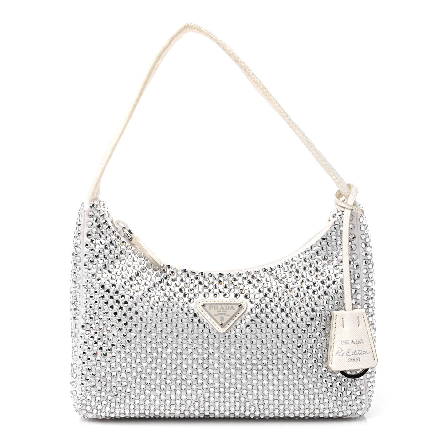 Satin Crystal Mini Re-Edition 2000 Bag White