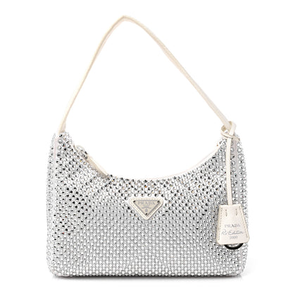 Prada Satin Crystal Mini Re-Edition 2000 Bag White 1 of 10