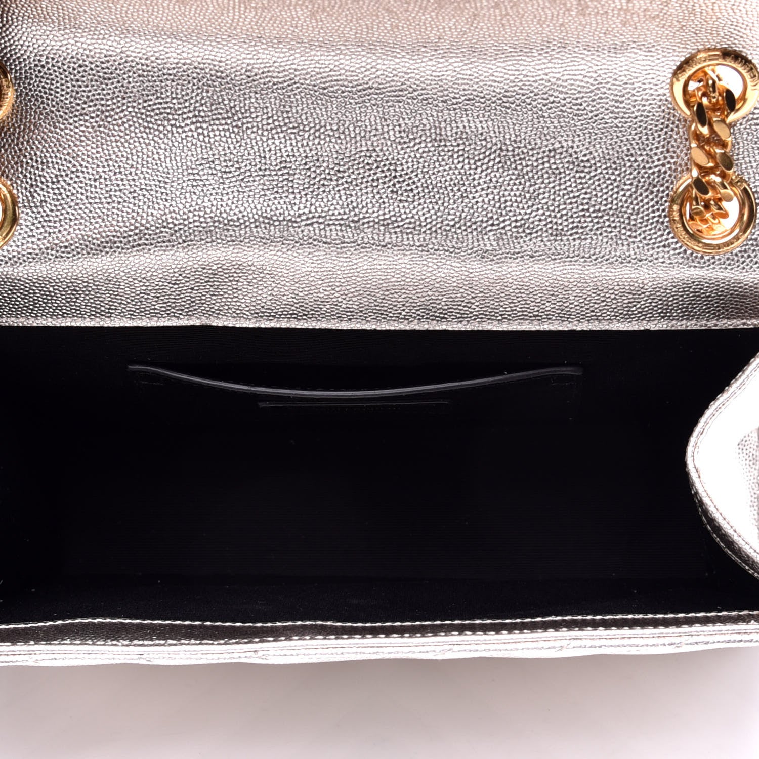 Saint Laurent Metallic Grain De Poudre Matelasse Chevron Medium Monogram Satchel Gold 4 of 8