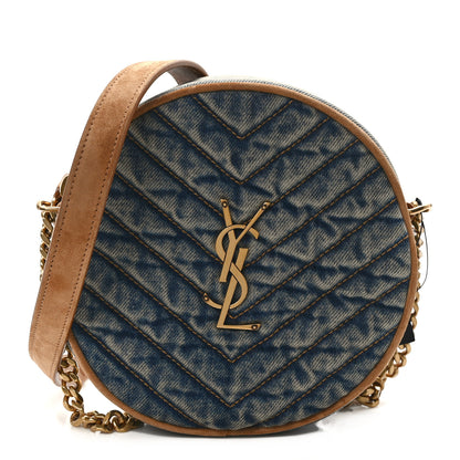 Saint Laurent Denim Matelasse Chevron Quilted Round Vinyle Camera Bag Rodeo Blue Cinnamon 1 of 13