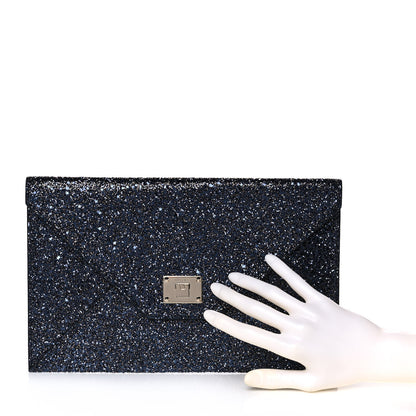 Jimmy Choo Star Coarse Glitter Rosetta Envelope Clutch Navy Mix 2 of 8