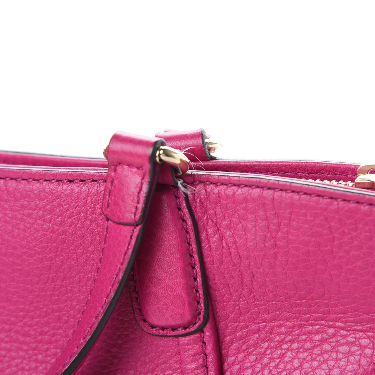 Gucci Pebbled Calfskin Small Soho Top Handle Bag Bright Bougainvillea 14 of 14