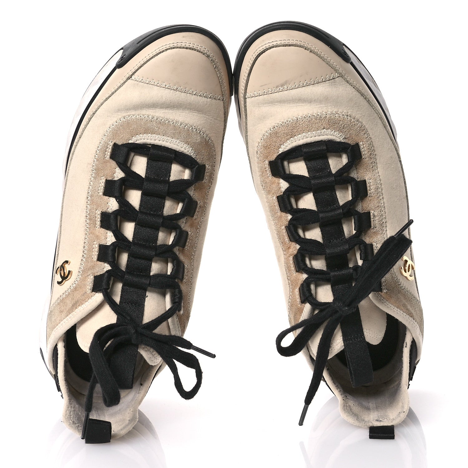 Chanel Velvet Calfskin Mixed Fibers CC Sneakers 40.5 Beige 2 of 9