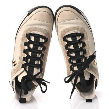 Chanel Velvet Calfskin Mixed Fibers CC Sneakers 40.5 Beige 2 of 9