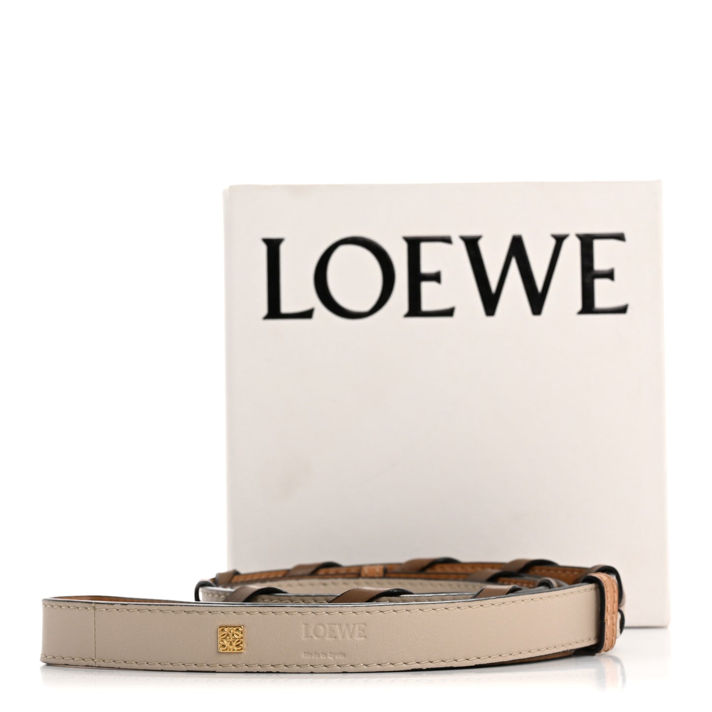 Calfskin Braided Loop Strap Light Caramel Sand Multicolor