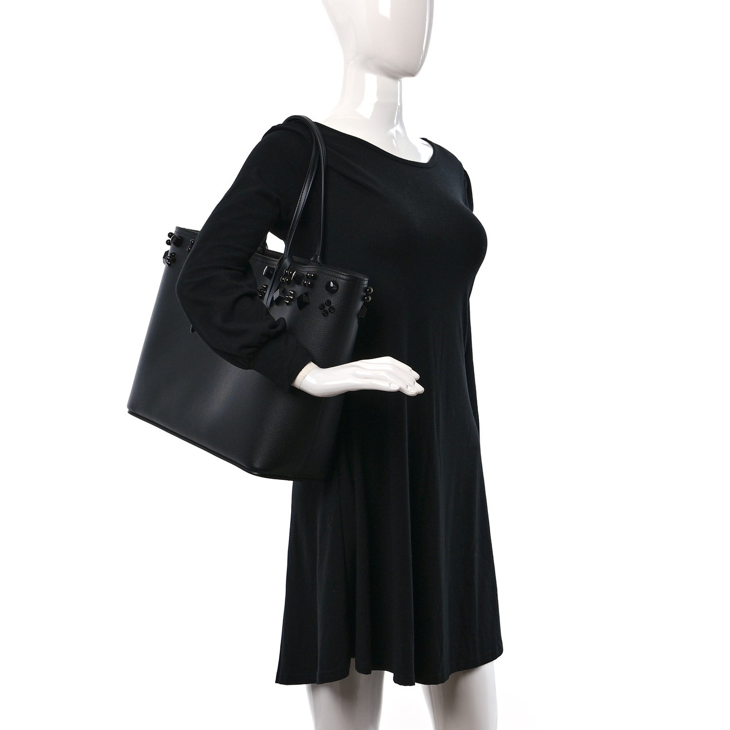 Calfskin Empire Spike Studded East West Cabata Tote Black