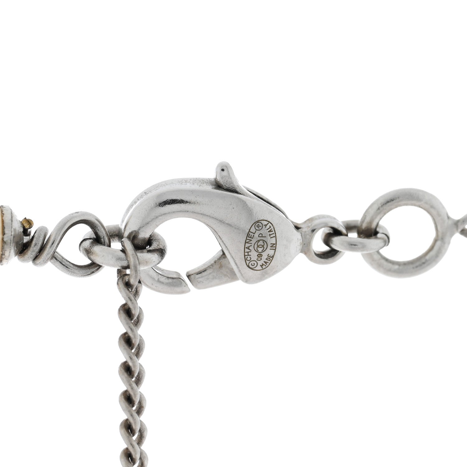 Chanel Baguette Crystal Pearl CC Long Necklace Silver 4 of 8