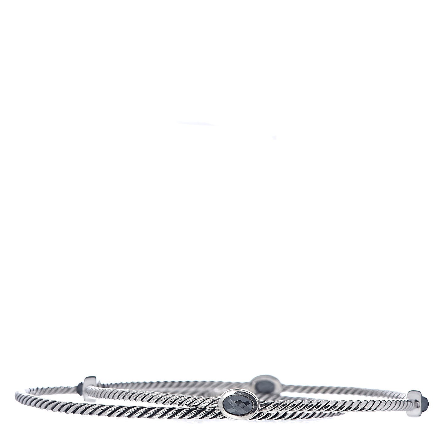 Sterling Silver Hematine Color Classics Cable Bangle Bracelet Set of 2