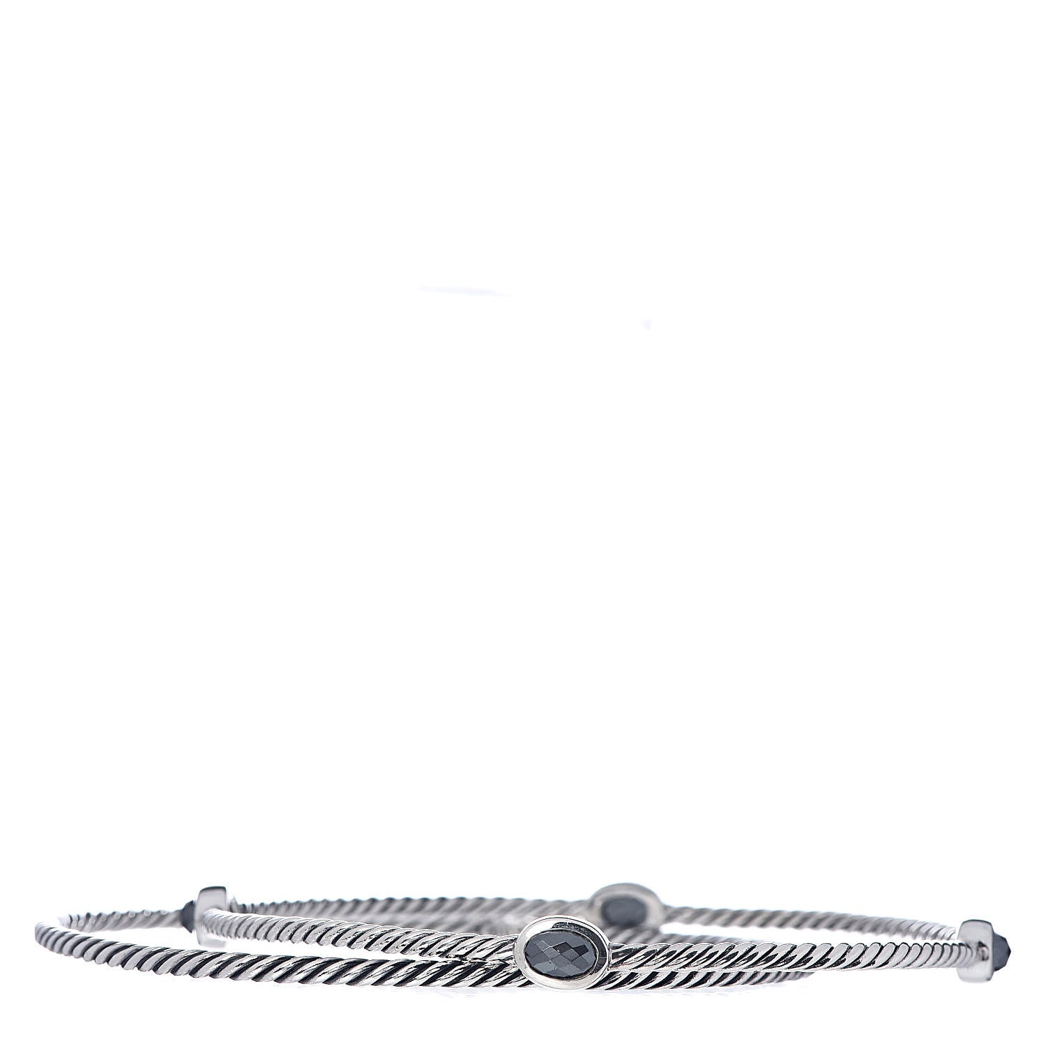David Yurman Sterling Silver Hematine Color Classics Cable Bangle Bracelet Set of 2 3 of 6