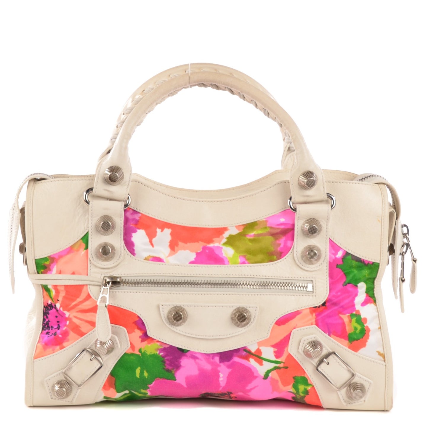 Agneau Canvas Floral Giant 21 Silver Hardware City White