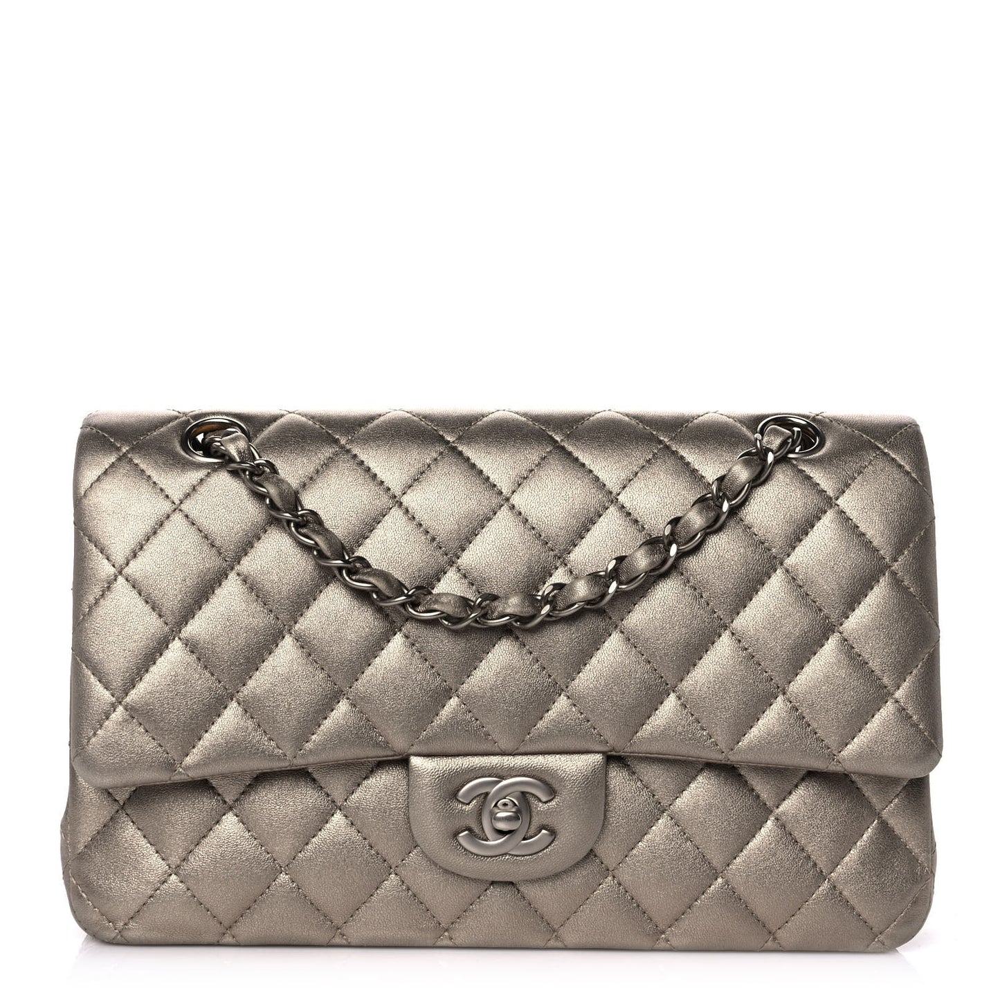 Metallic Lambskin Quilted Medium Double Flap Gold