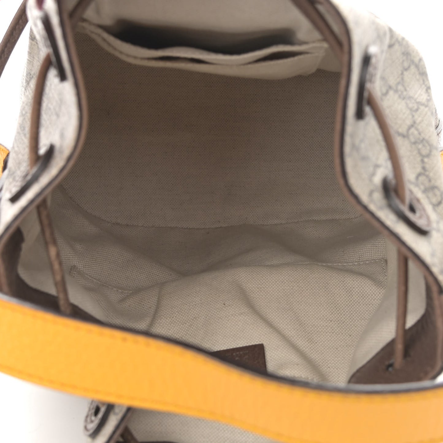 GG Supreme Monogram Neo Vintage Drawstring Bucket Backpack Beige New Acero Crop