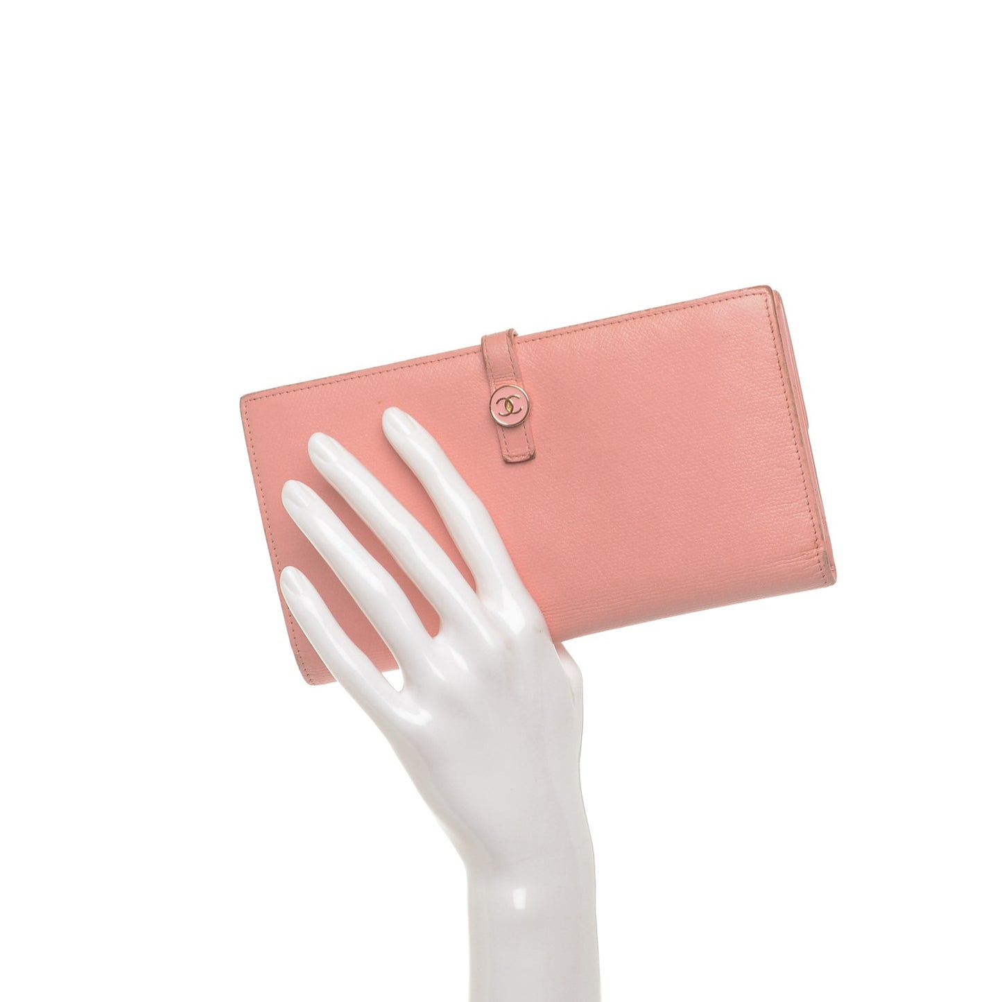Grained Calfskin CC Button Wallet Pink