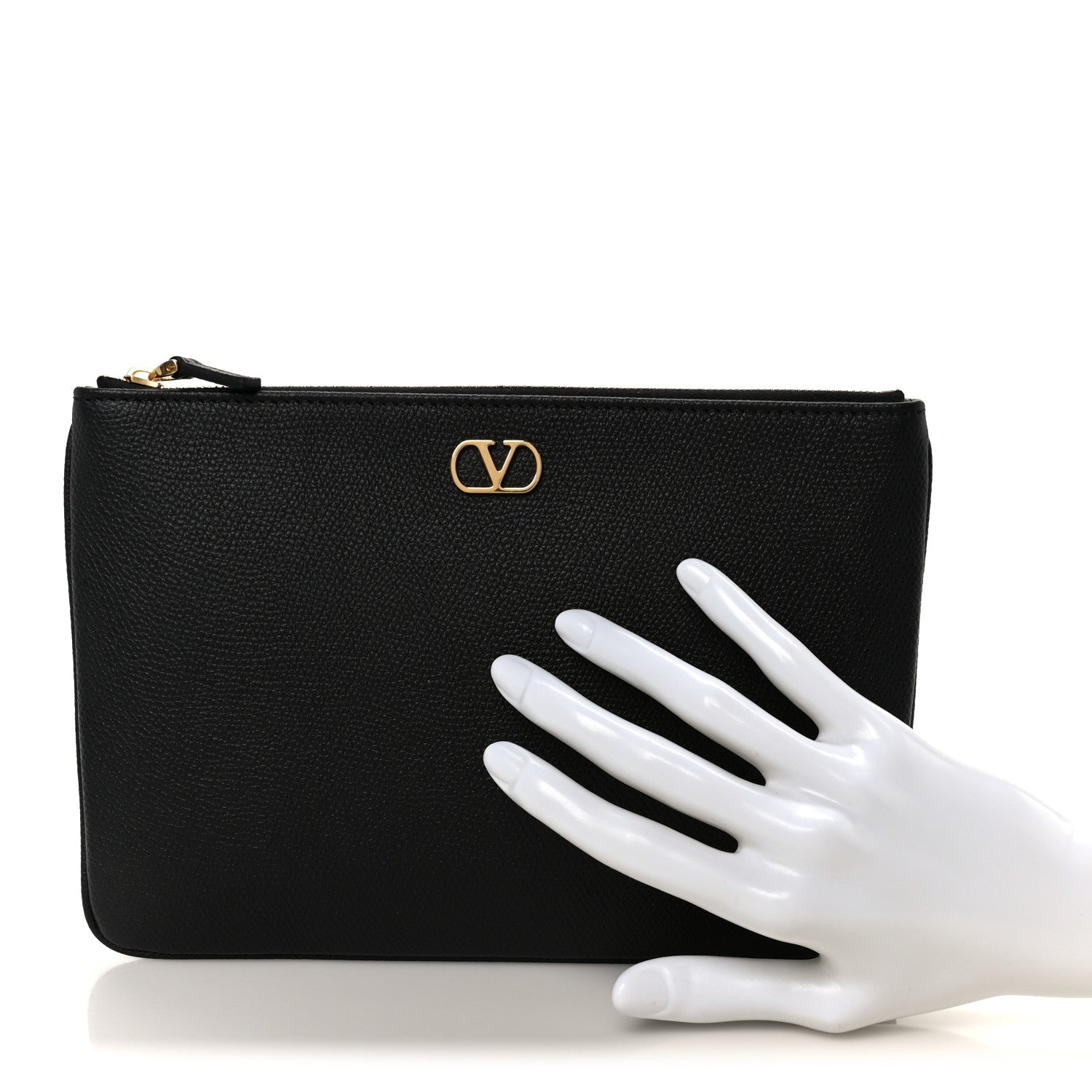 Valentino Garavani Grainy Calfskin Vlogo Medium Flat Pouch Black 2 of 7