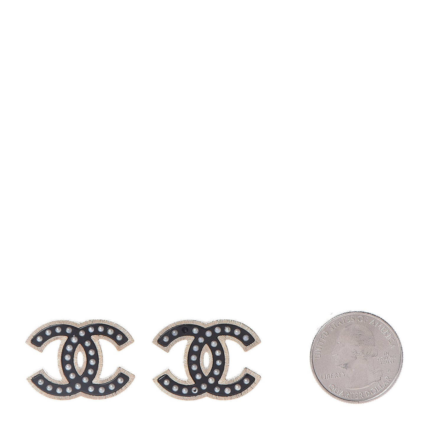 Resin Pearl CC Earrings Black Gold