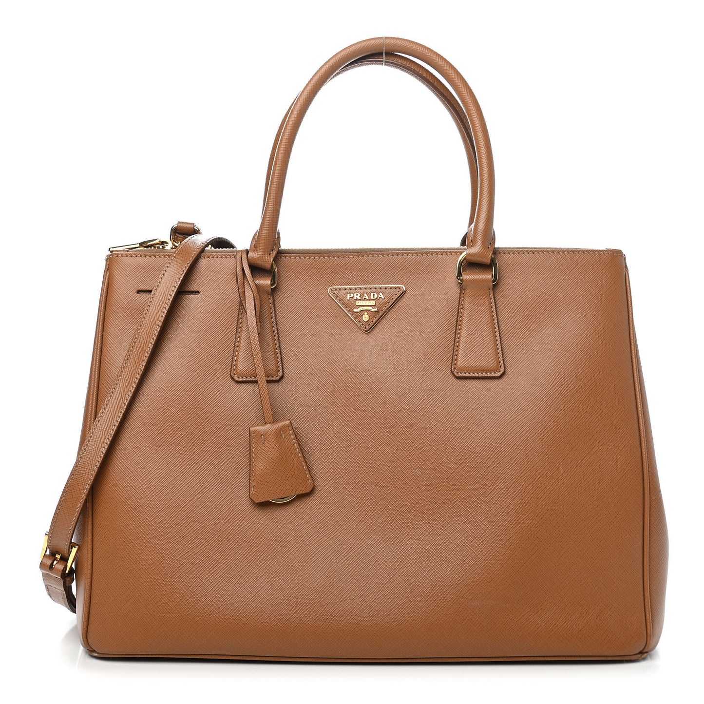 Saffiano Medium Galleria Double Zip Tote Caramel
