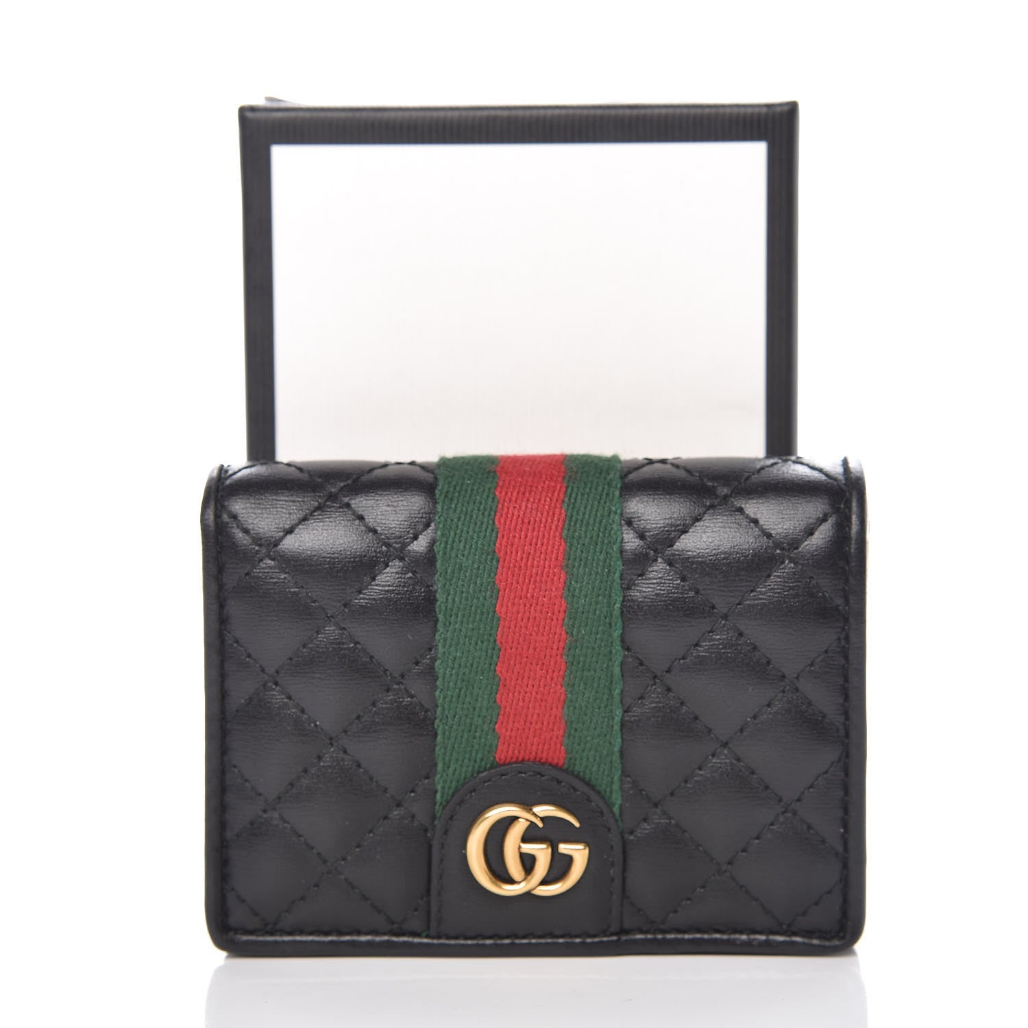 Gucci Calfskin Web Trapuntata GG Marmont Card Case Wallet Black 8 of 8