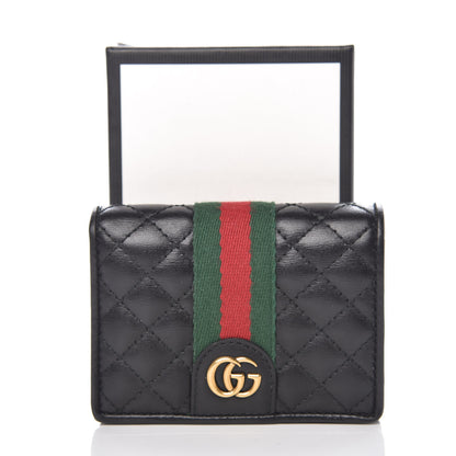 Gucci Calfskin Web Trapuntata GG Marmont Card Case Wallet Black 8 of 8