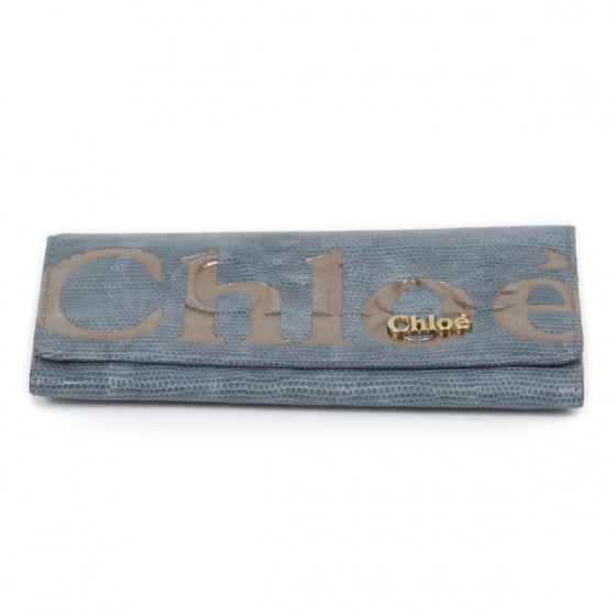 Chloe Lizard Embossed Eclipse Continental Flap Wallet Blue 4 of 10