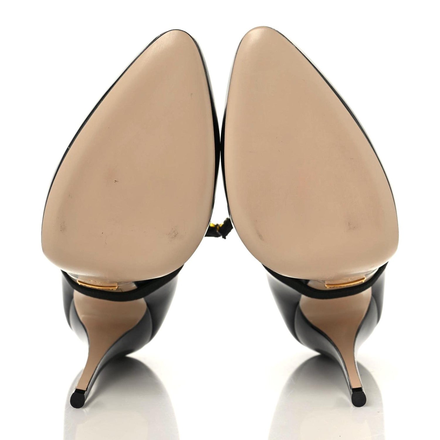 Gucci Polished Calfskin Removable Bee Elaisa Platform High Heel Pumps 37 Black 7 of 11