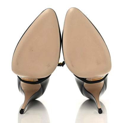 Gucci Polished Calfskin Removable Bee Elaisa Platform High Heel Pumps 37 Black 7 of 11