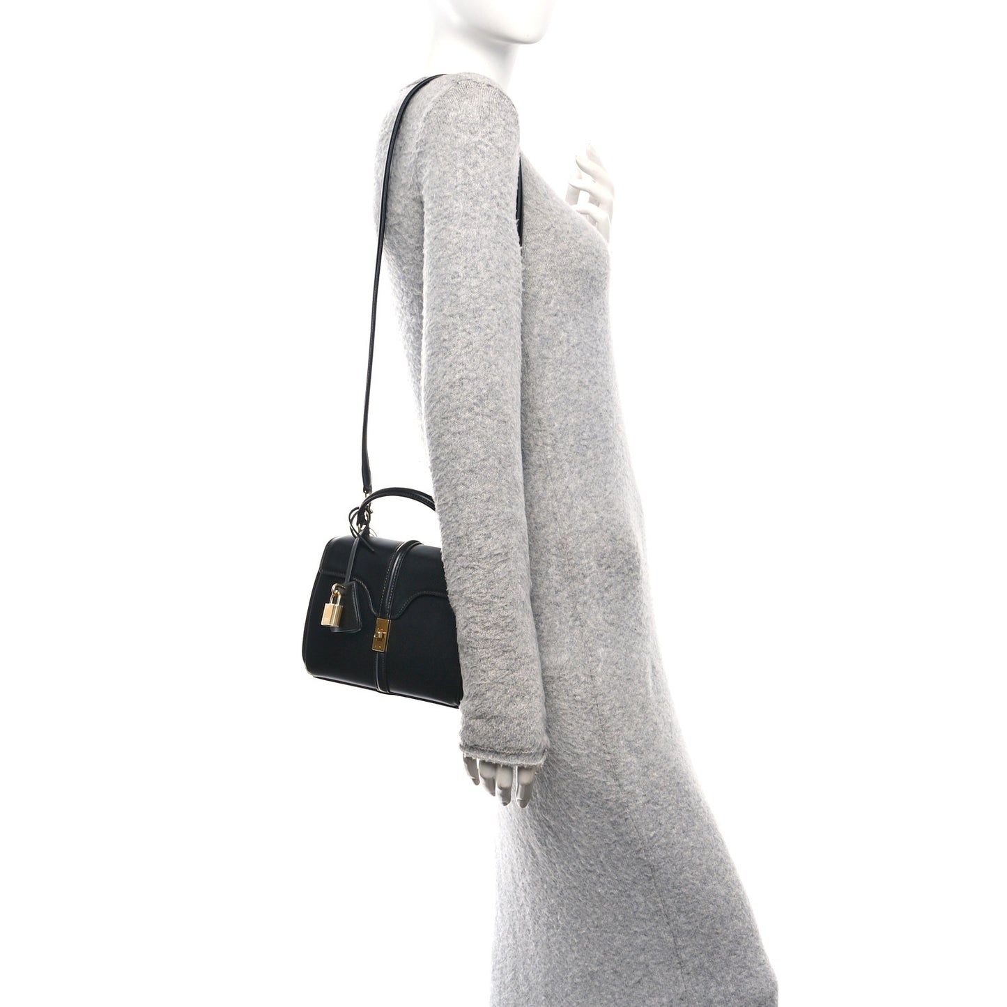 Satinated Calfskin Mini 16 Top Handle Bag Black