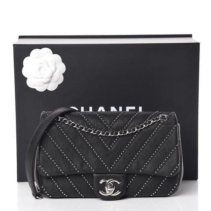 Chanel Calfskin Studded Chevron Quilted Small Wars Flap Black 11 of 11