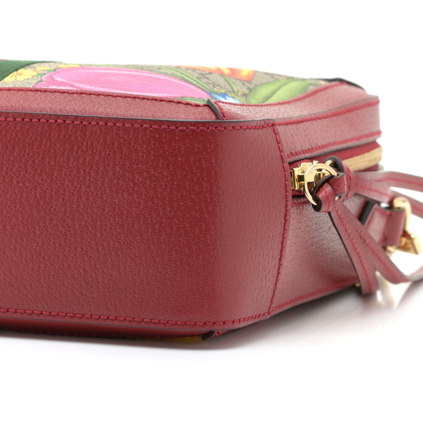 GG Supreme Monogram Flora Web Small Ophidia Top Handle Shoulder Bag Hibiscus Red