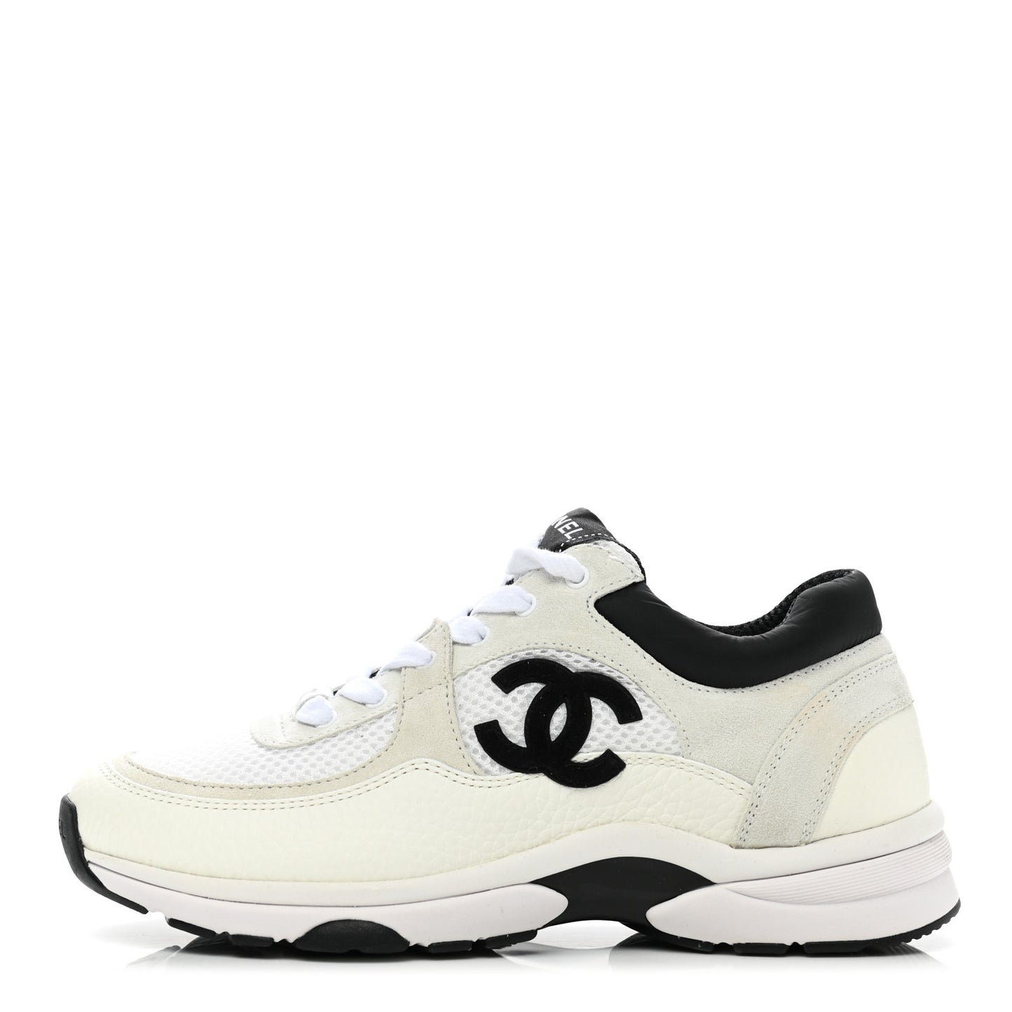 Mesh Suede Calfskin Grained Calfskin Womens CC Sneakers 37 White Black