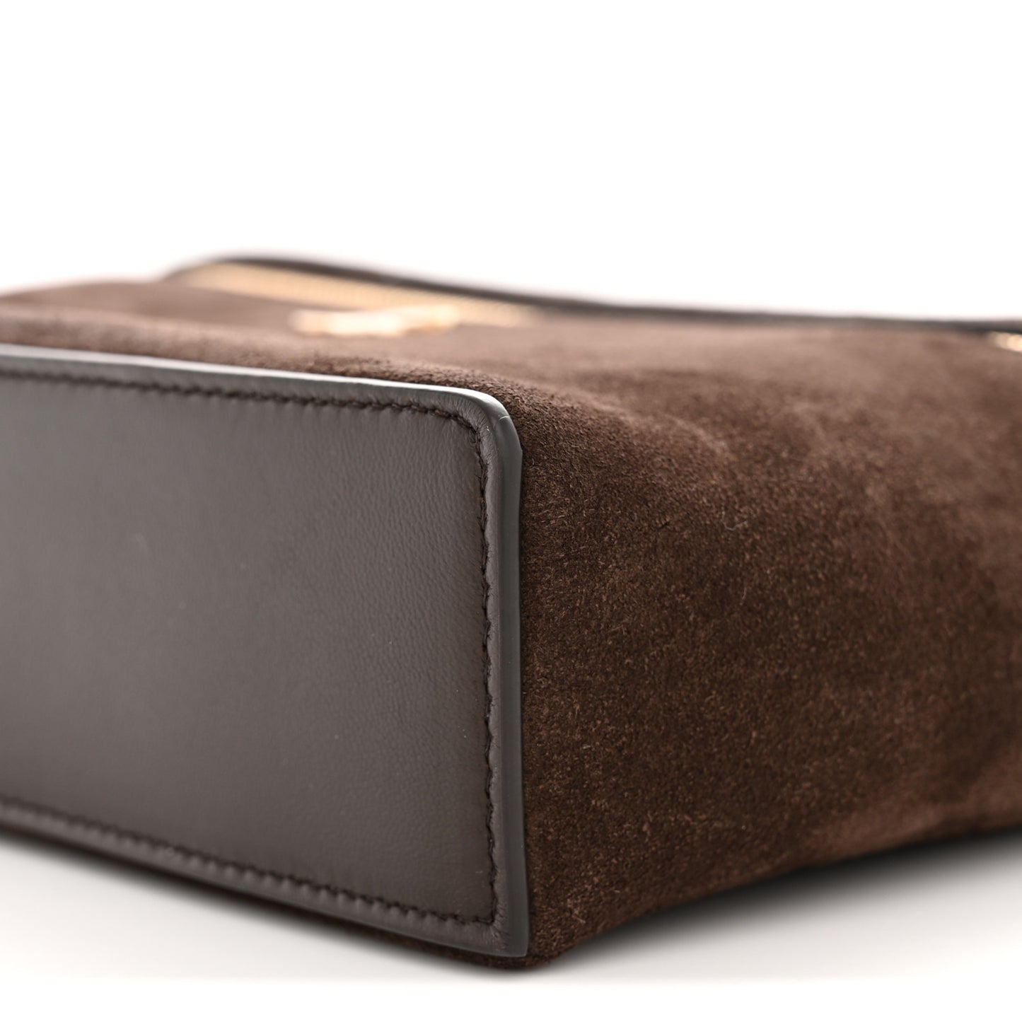 Suede Calfskin Large Top Handle Slim Vanity With Chain Dark Brown