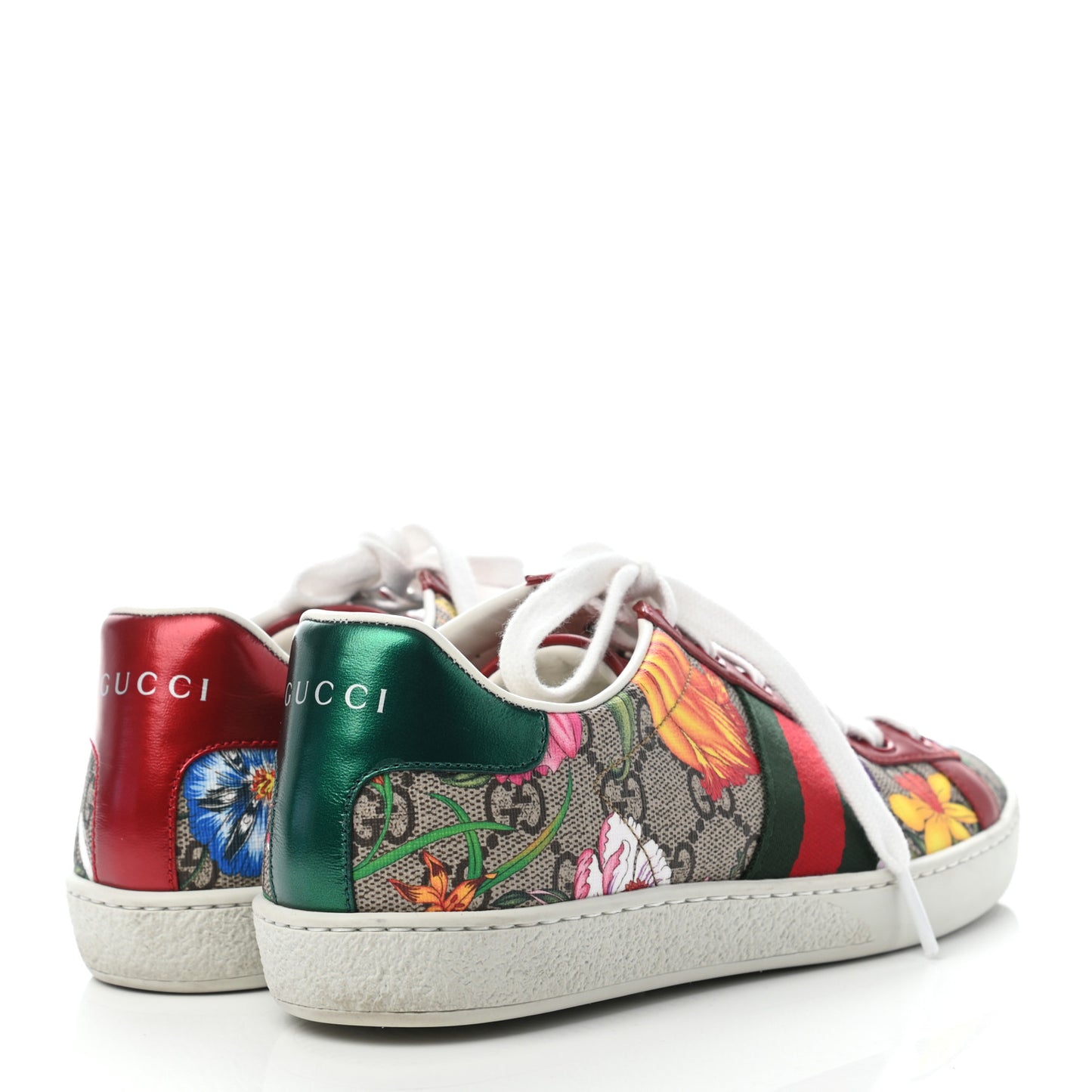 GG Supreme Monogram Flora Web Womens Ace Sneakers 36 Beige Multicolor Rosso