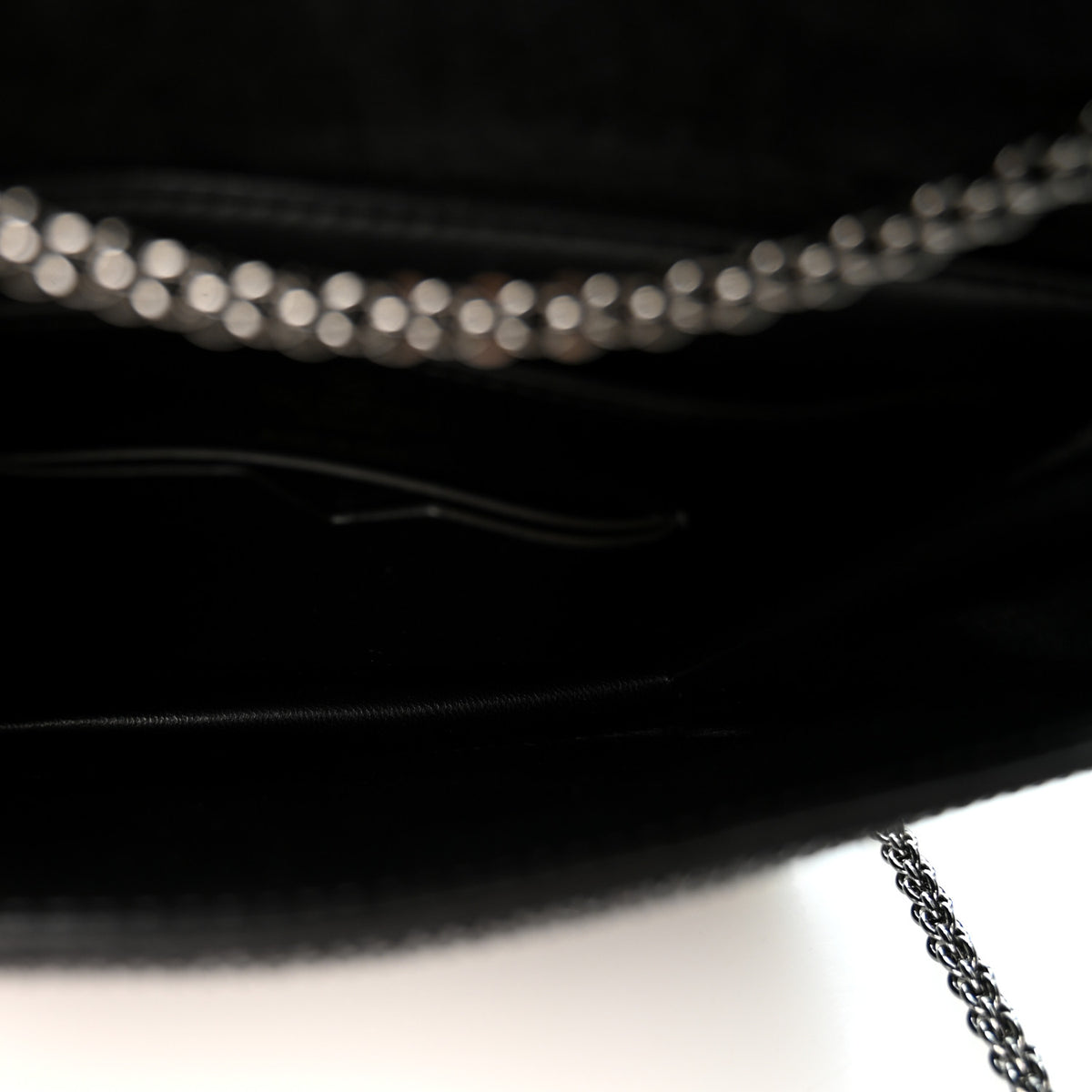 Crystal Suede Embellished Small One Stud Clutch With Chain Black