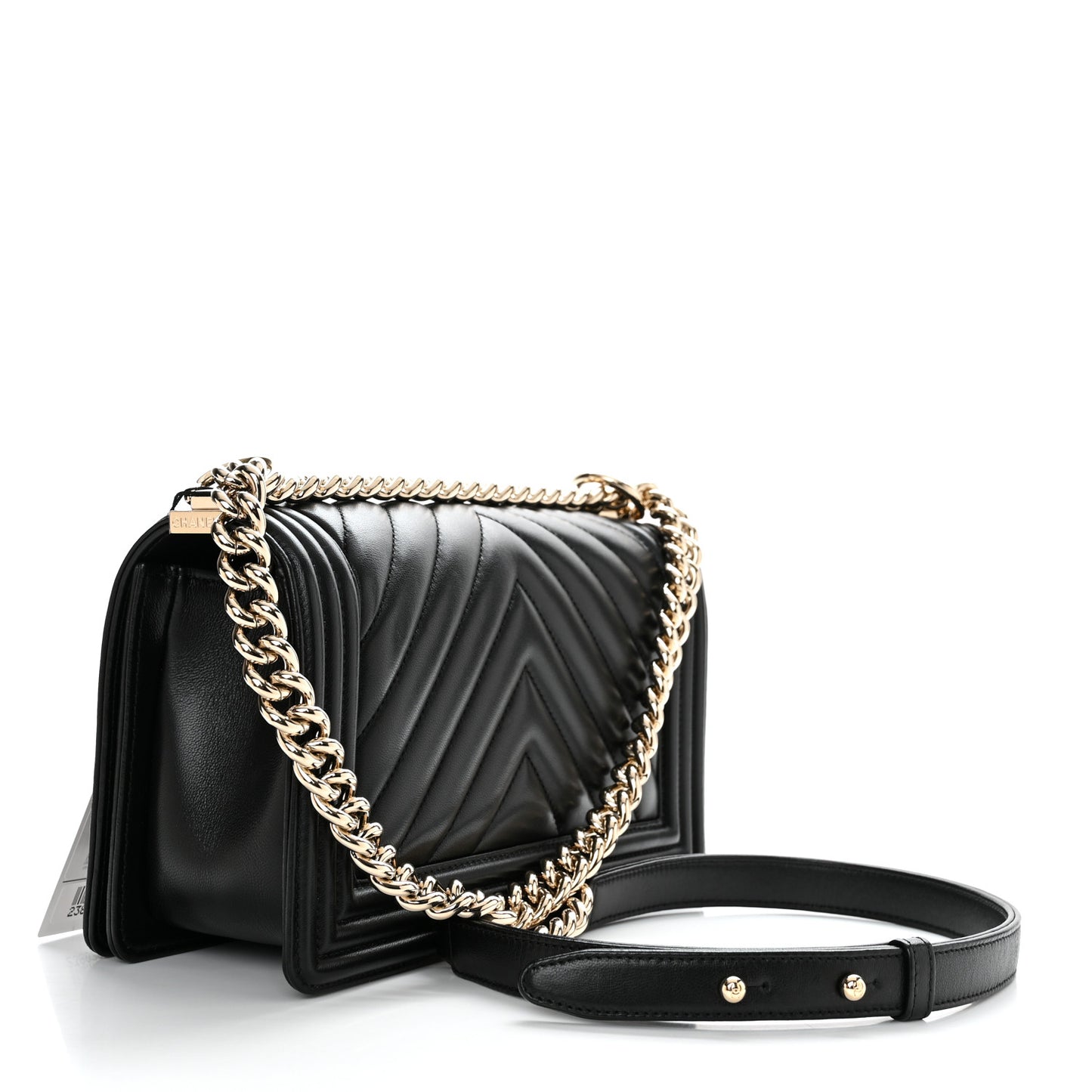 Lambskin Chevron Quilted Medium Boy Flap Black
