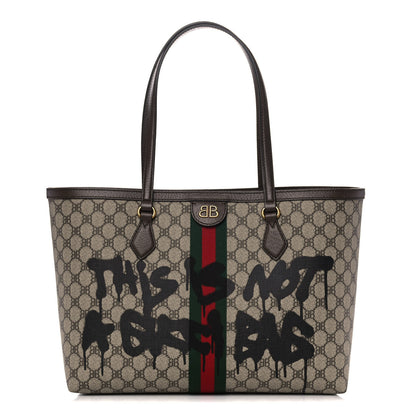 Gucci X BALENCIAGA BB Supreme Monogram Web Graffiti Medium Ophidia Shopping Tote Beige New Acero 1 of 13