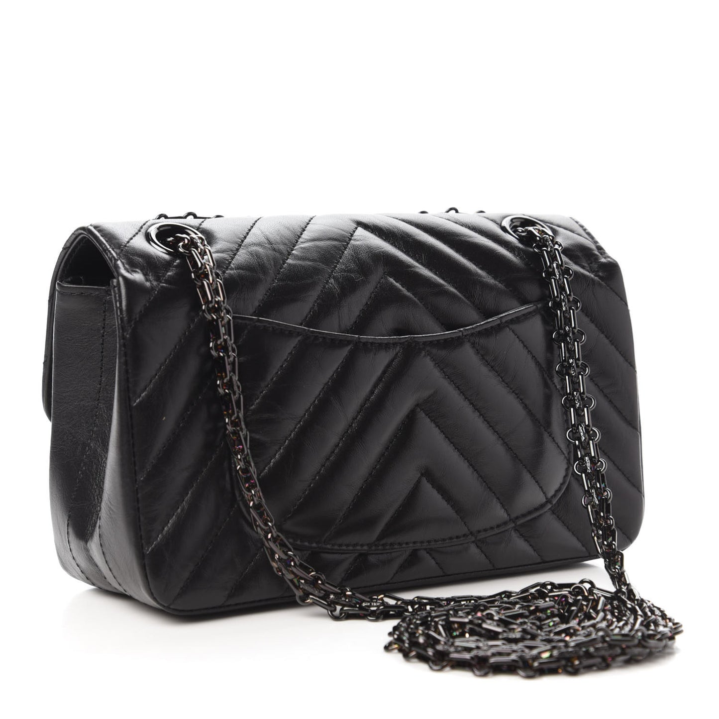 Aged Calfskin Chevron Quilted 2.55 Reissue Mini Flap So Black