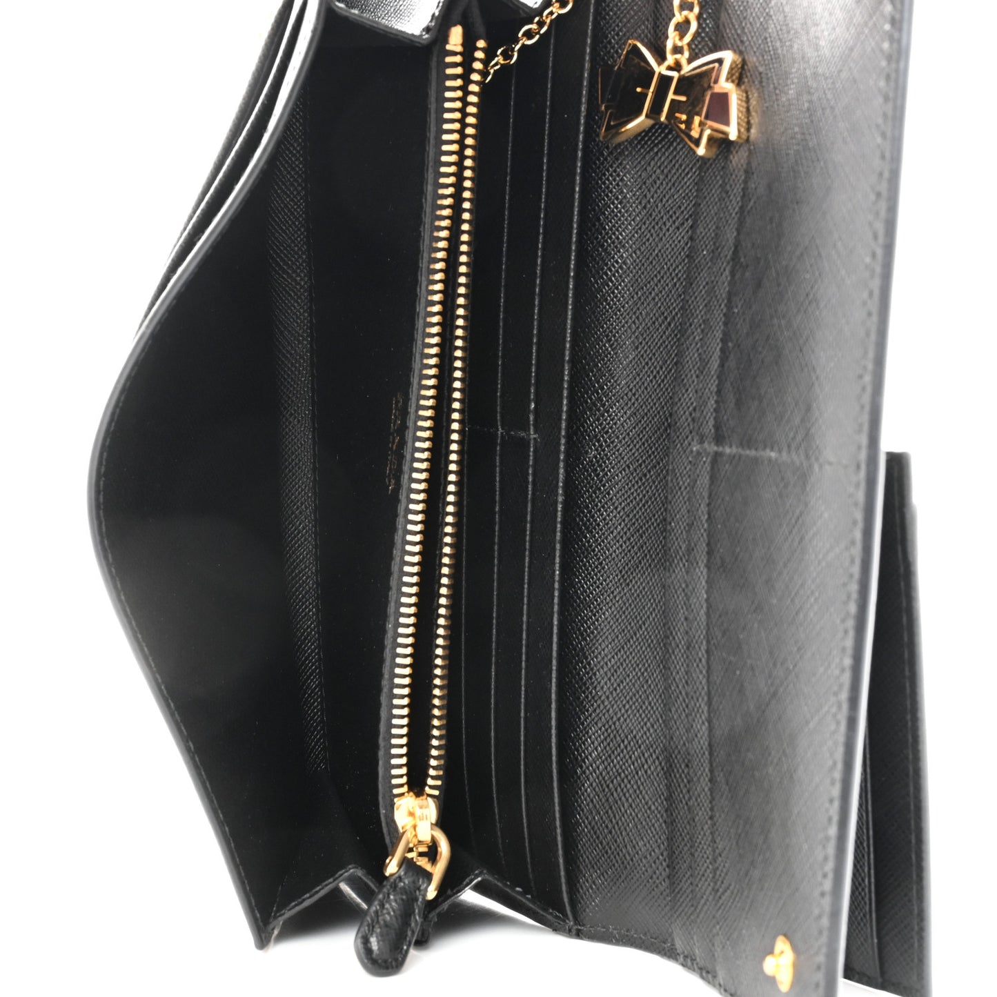 Saffiano Metal Continental Flap Wallet Black