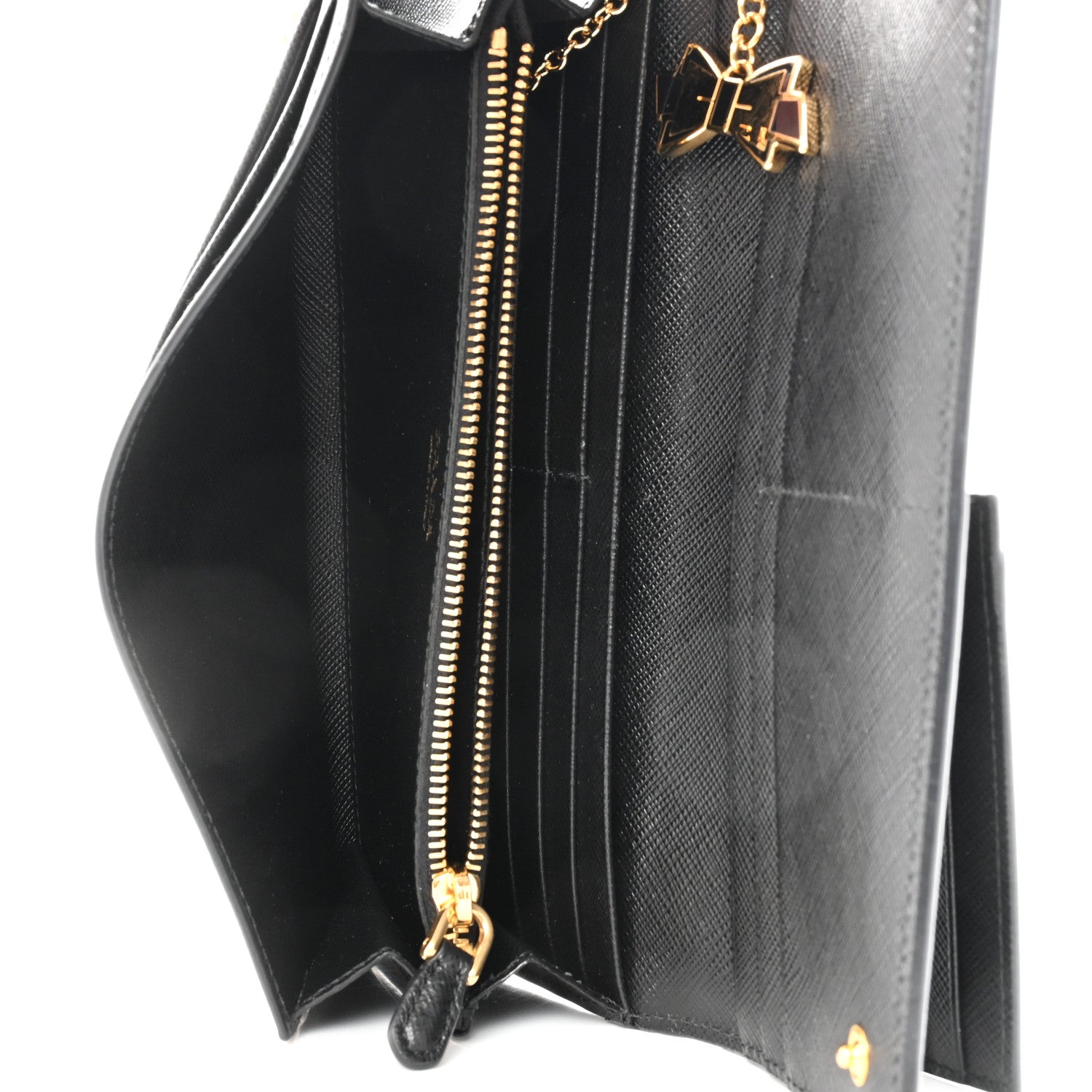 Prada Saffiano Metal Continental Flap Wallet Black 5 of 8