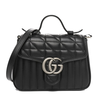 Gucci Calfskin Matelasse Aria Mini GG Marmont Top Handle Shoulder Bag Black 1 of 9