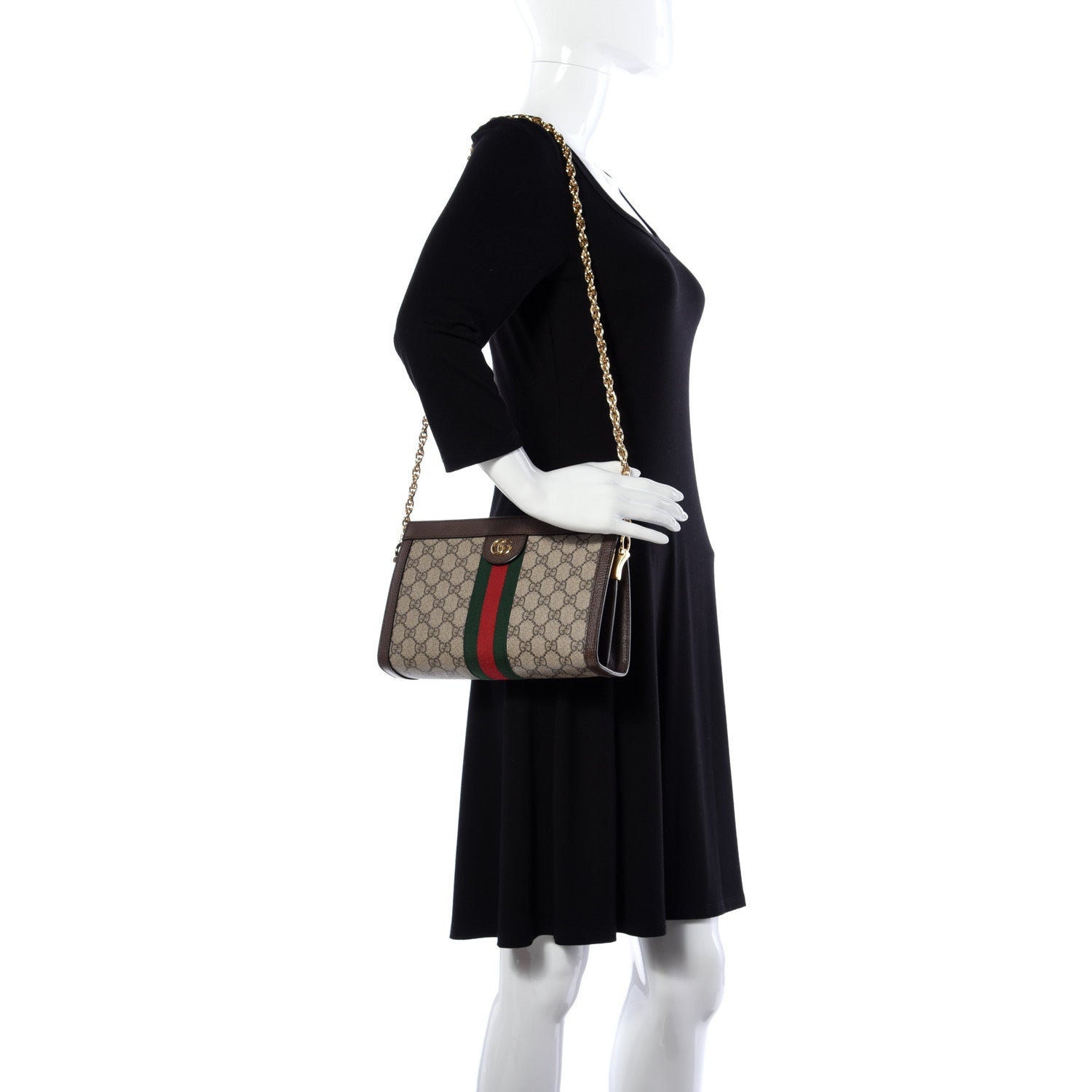 Gucci GG Supreme Monogram Web Small Ophidia Chain Shoulder Bag Brown 2 of 11