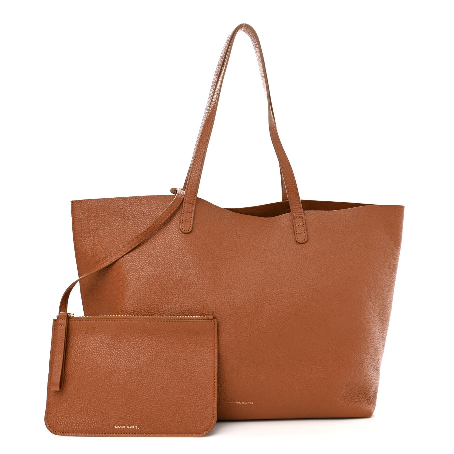 Tumbled Calfskin Large Shopping Tote Caramel