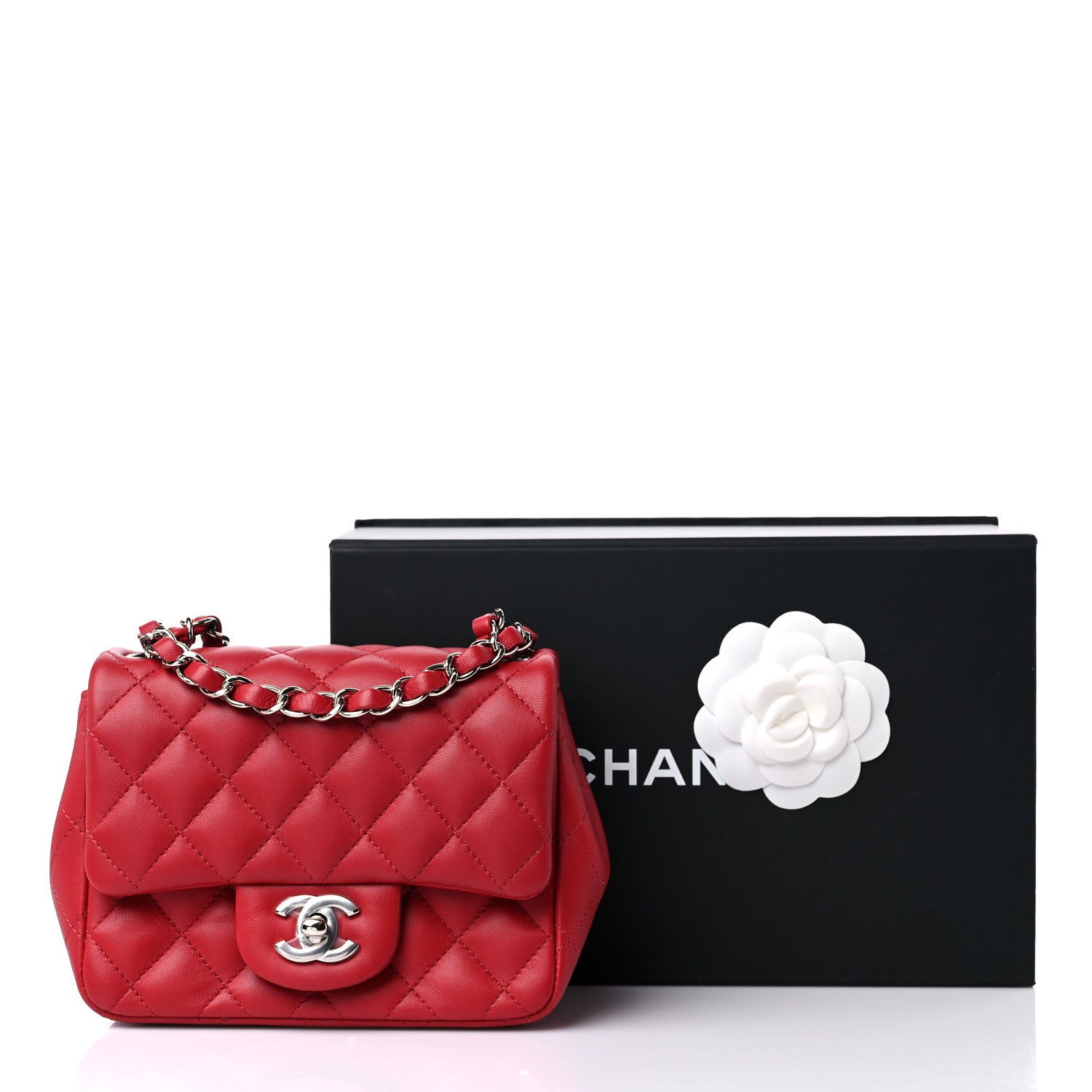 Chanel Lambskin Quilted Mini Square Flap Dark Red 10 of 10