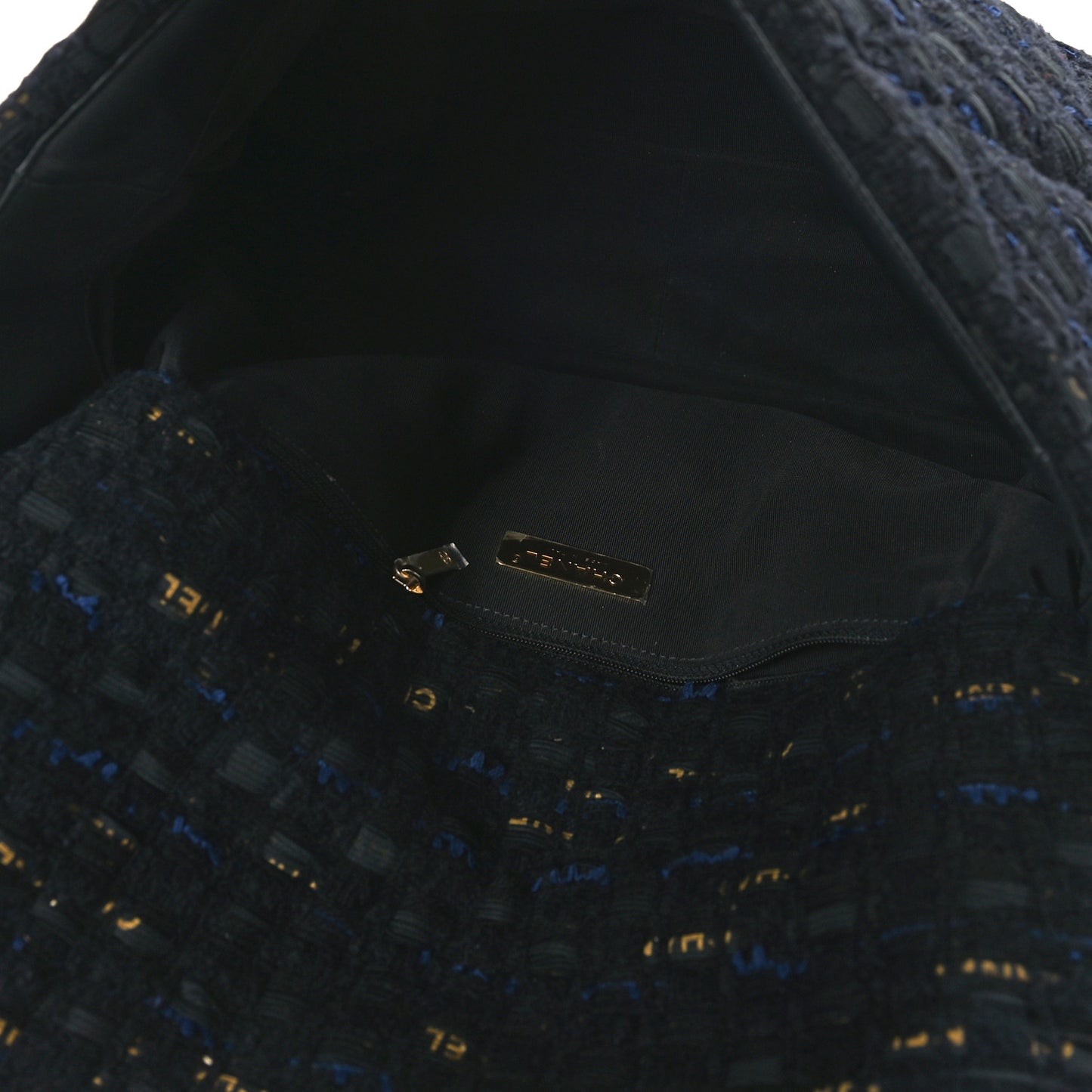 Tweed Quilted Maxi Chanel 19 Flap Black Navy Gold