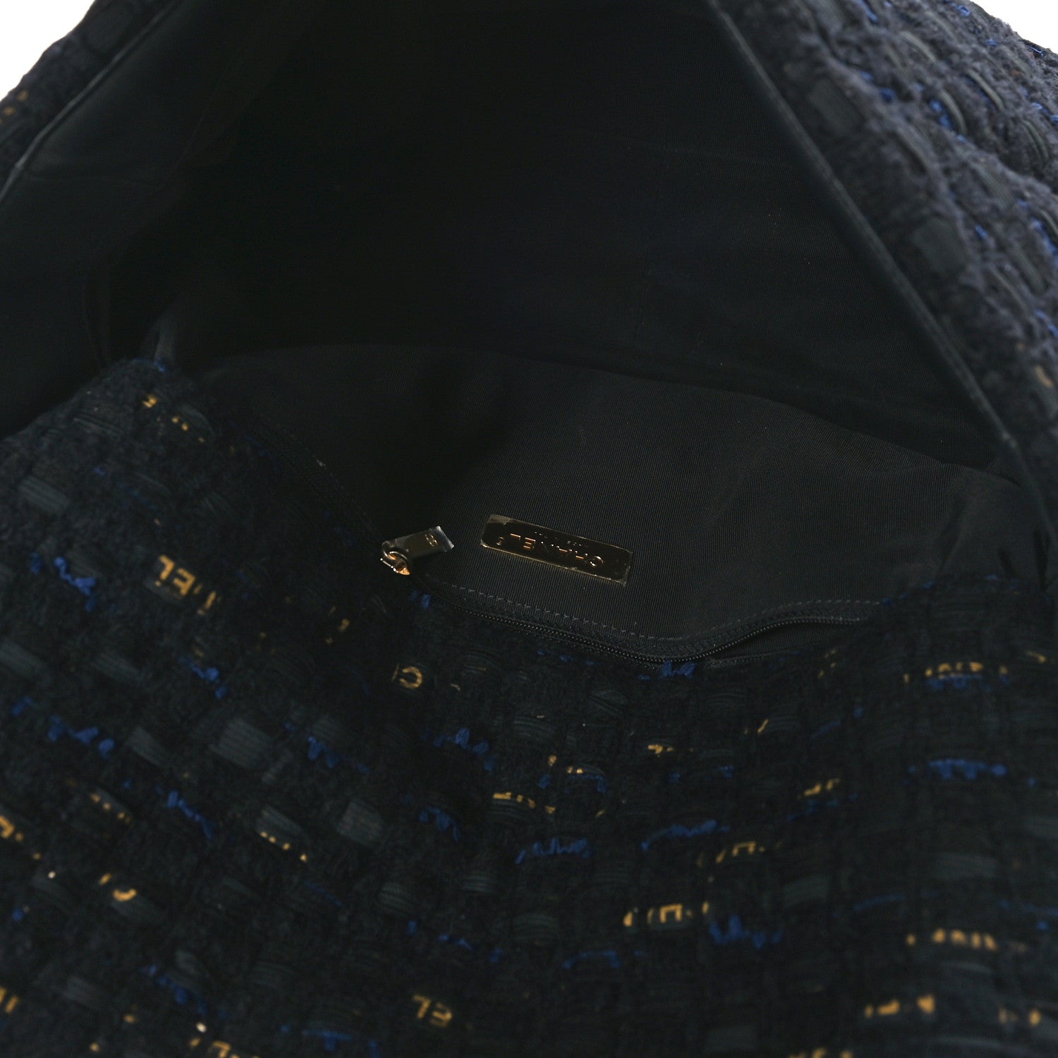 Chanel Tweed Quilted Maxi Chanel 19 Flap Black Navy Gold 5 of 9