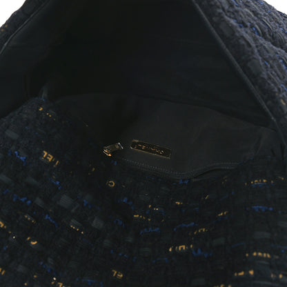 Chanel Tweed Quilted Maxi Chanel 19 Flap Black Navy Gold 5 of 9