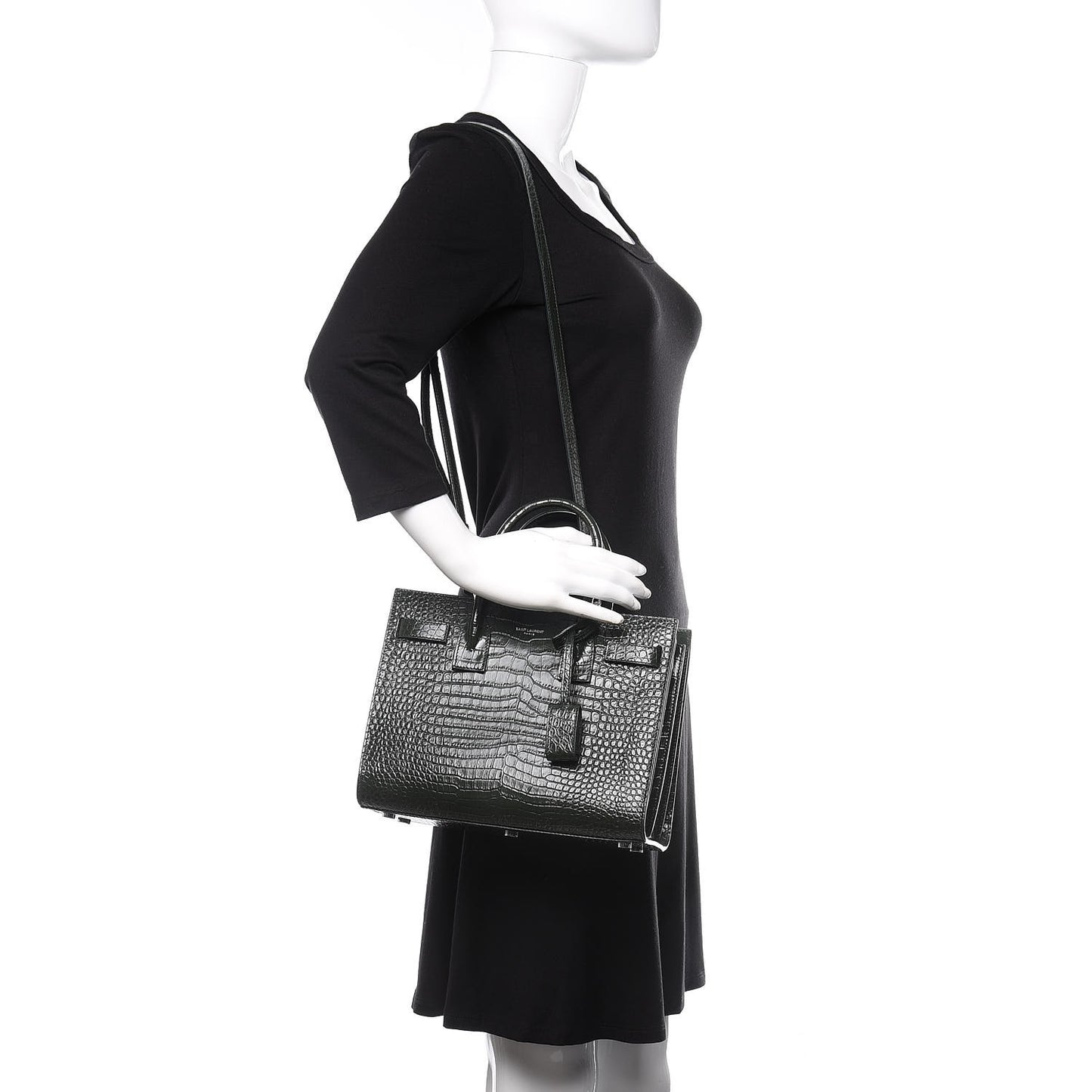 Calfskin Crocodile Embossed Baby Sac De Jour Dark Leaf
