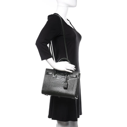 Saint Laurent Calfskin Crocodile Embossed Baby Sac De Jour Dark Leaf 2 of 9