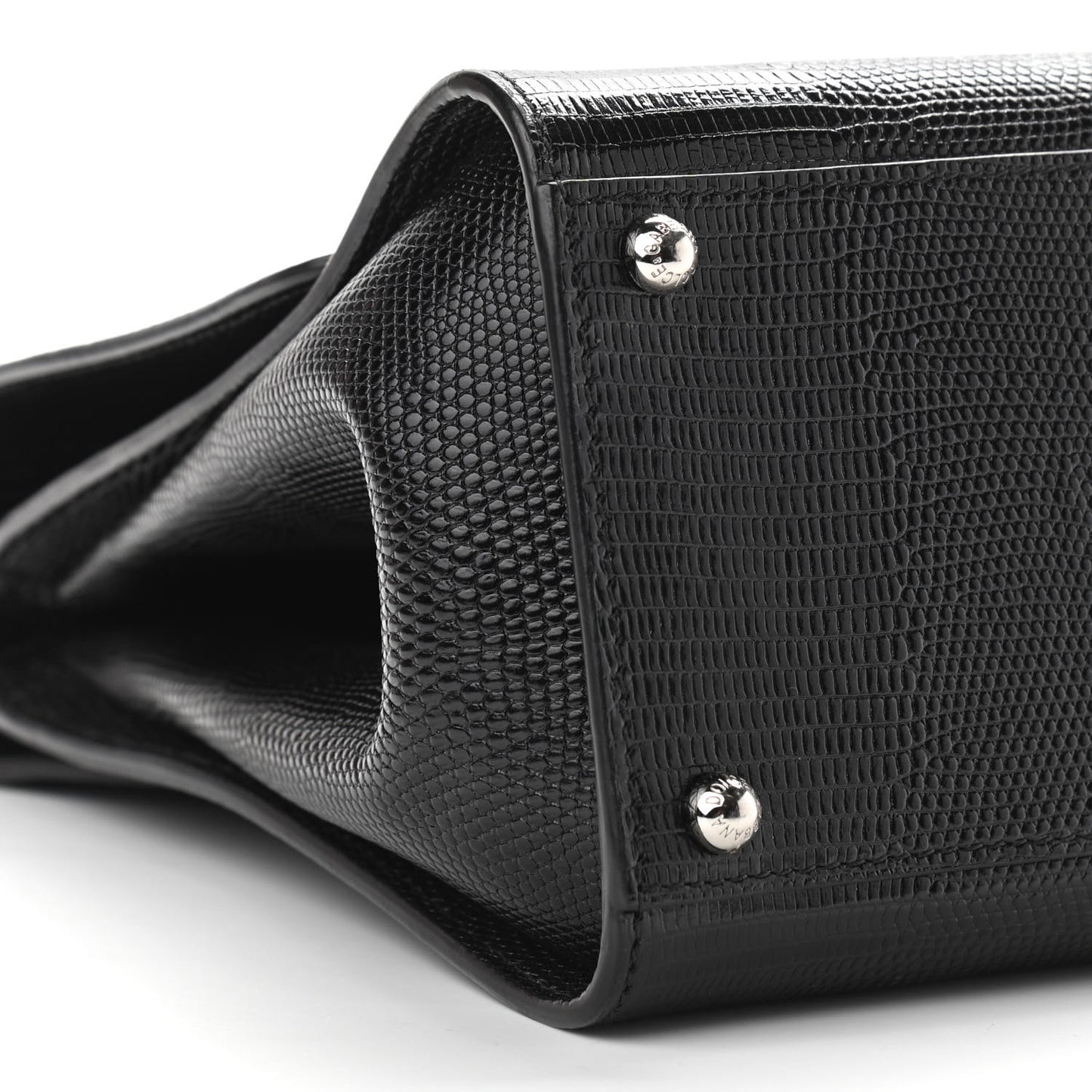 Lizard Calfskin Embossed Medium Monica Top Handle Bag Black