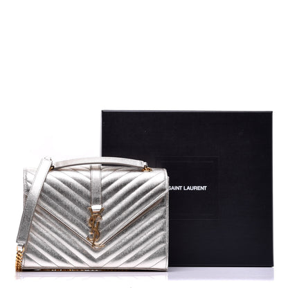 Saint Laurent Metallic Grain De Poudre Matelasse Chevron Medium Monogram Satchel Gold 8 of 8