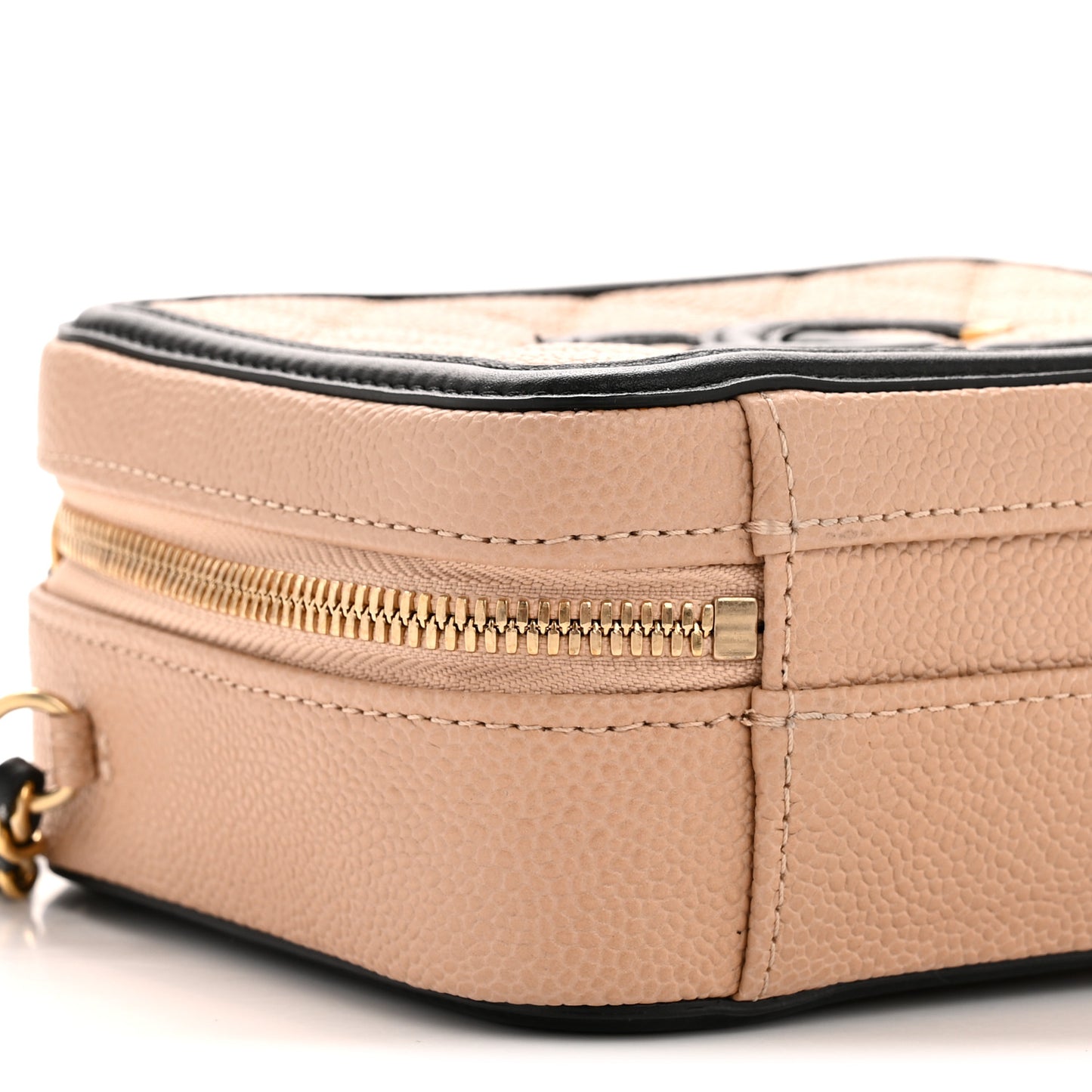 Caviar Quilted Small CC Filigree Vanity Case Beige Black
